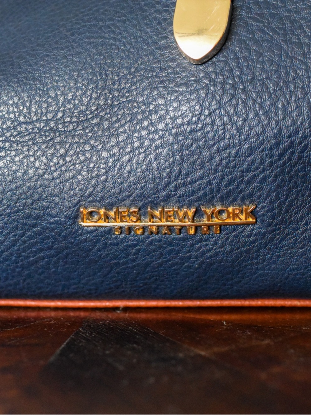 Jones New York Satchel in Cognac and Blue Top Handle w/Strap and Belted Detail - Picture 4 of 8